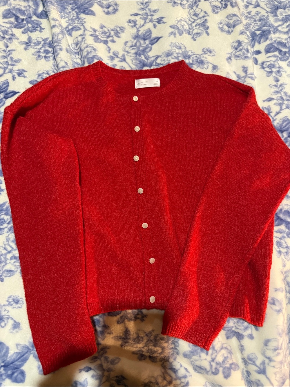 LC Lauren Conrad Red Button-Up Crewneck Cardigan